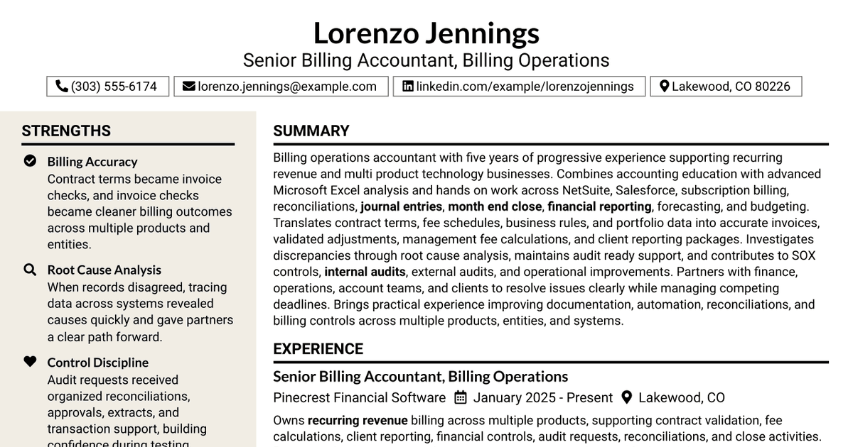 7 Accountant - Billing Operations Resume Templates with Example