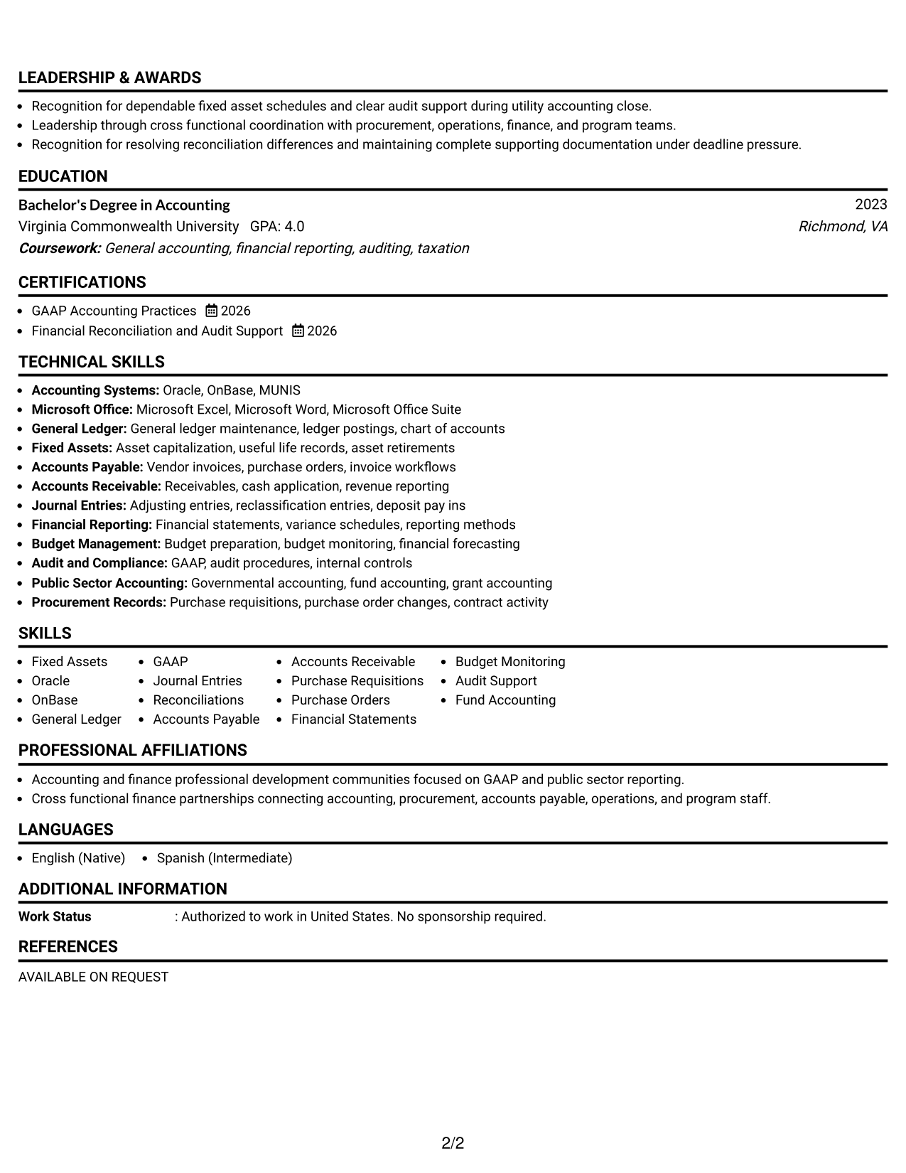 Resume Example Page 2