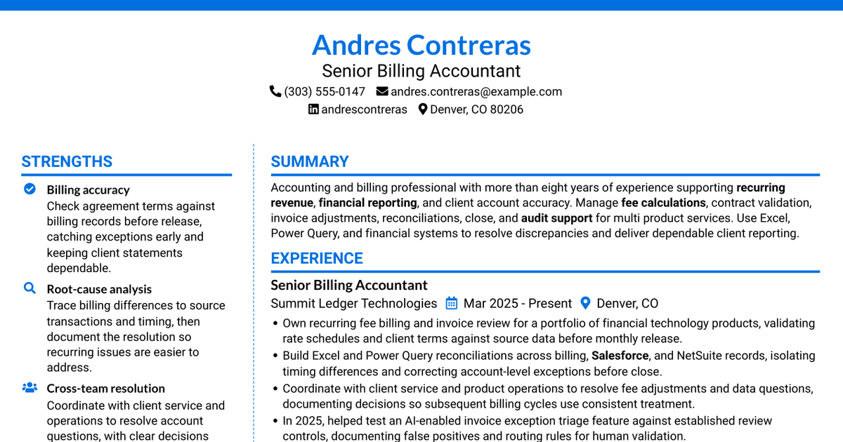 7 Accountant II - Billing Operations Resume Templates with Example