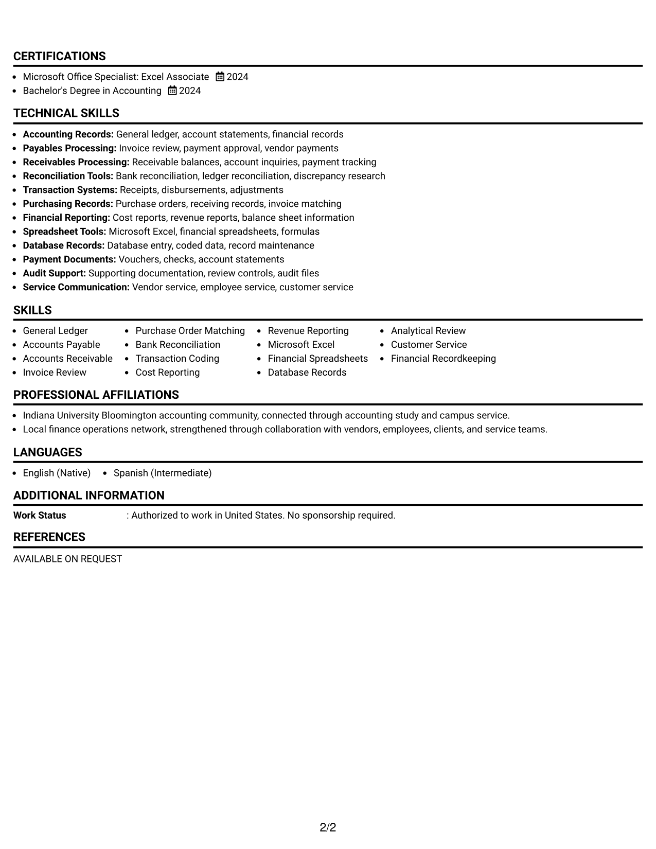 Resume Example Page 2
