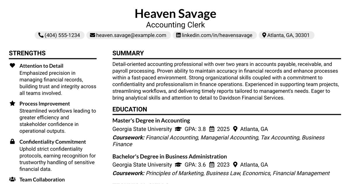 33 Accounting Clerk Resume Templates with Example 2026 (ATS-Optimized)