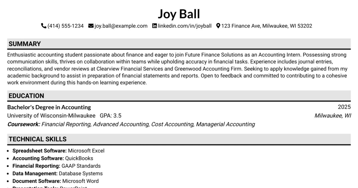 33 Accounting Intern Resume Templates with Example 2026 (ATS-Optimized)