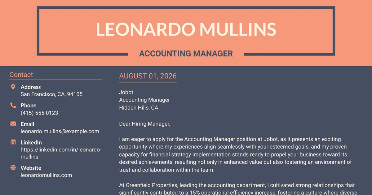 30+ Accounting Manager Cover Letter Templates with Example 2026
