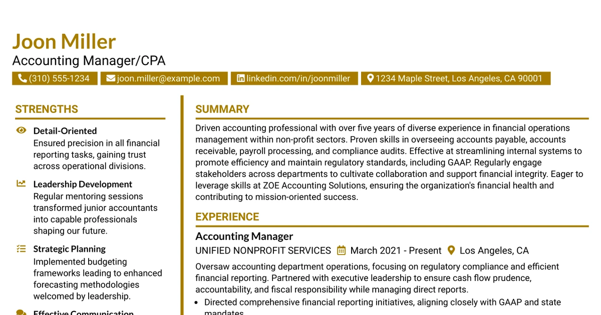 33 Accounting Manager/CPA Resume Templates with Example 2026 (ATS-Optimized)