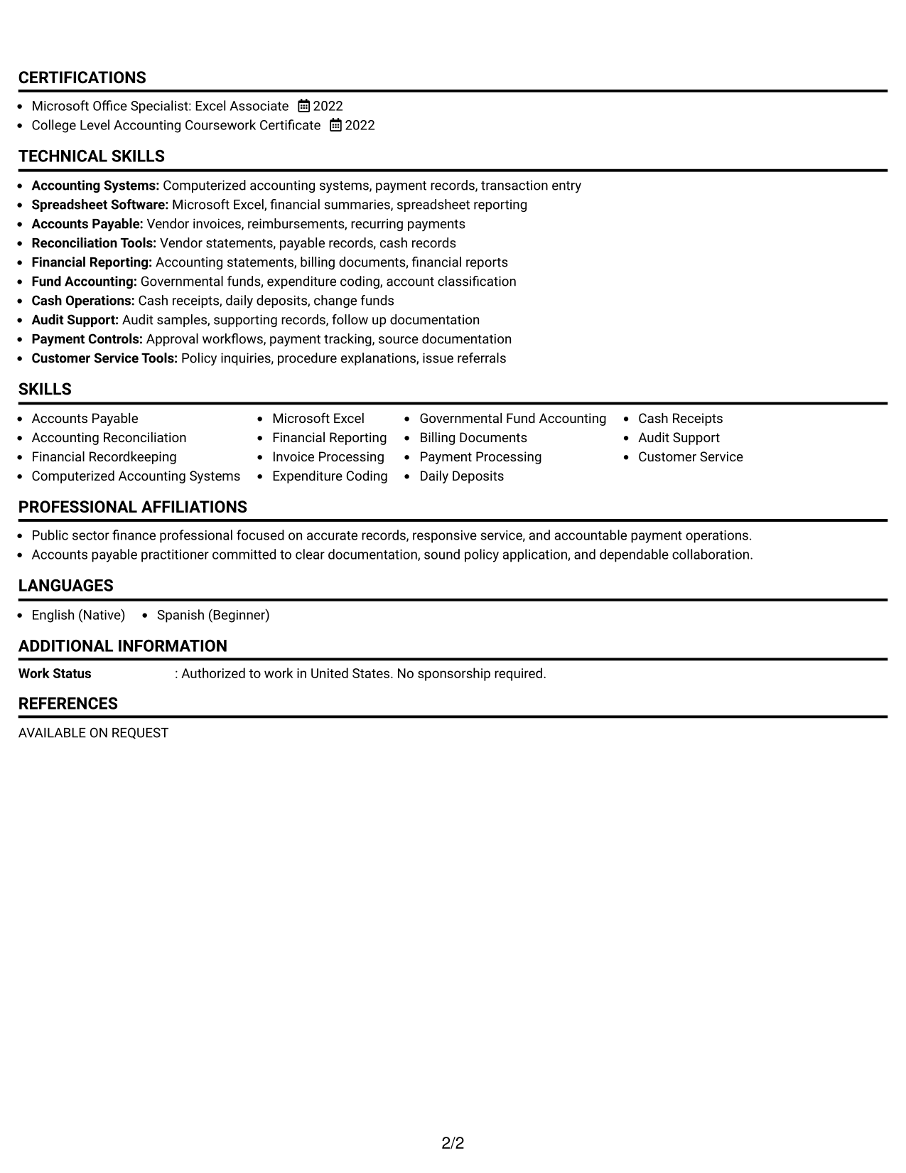 Resume Example Page 2
