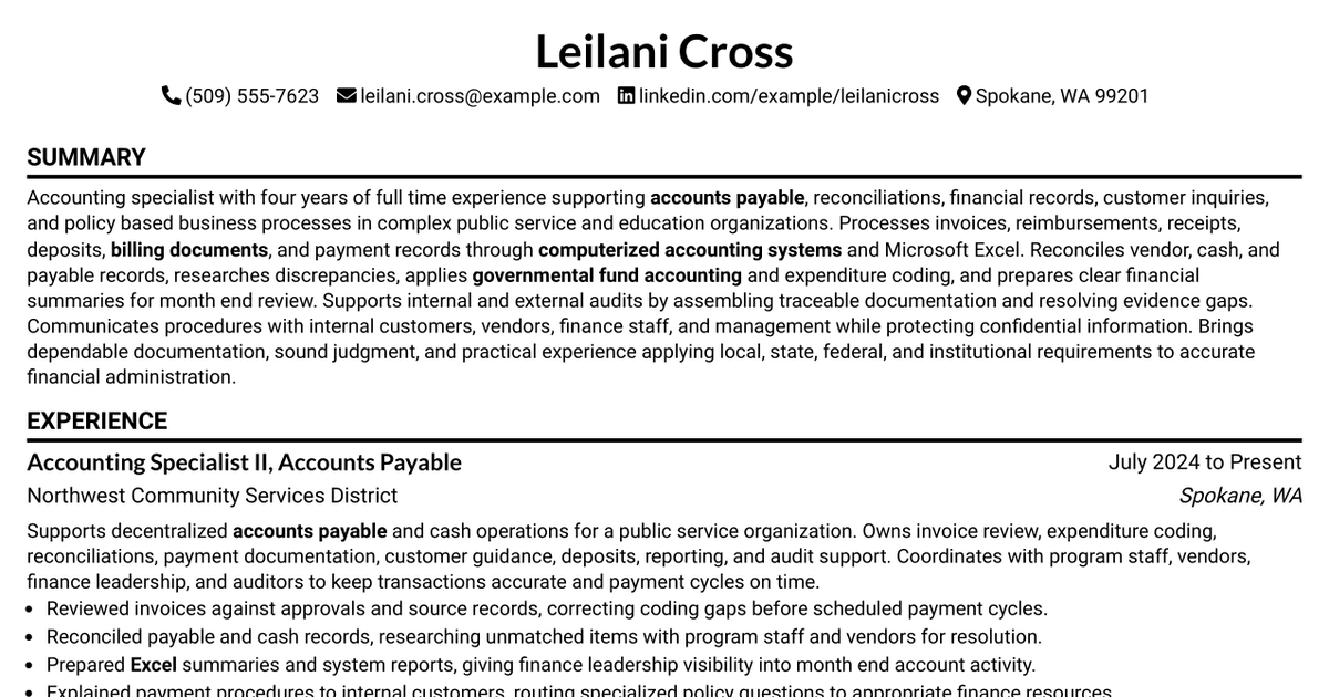 7 Accounting Specialist II, Accounts Payable Resume Templates with Example