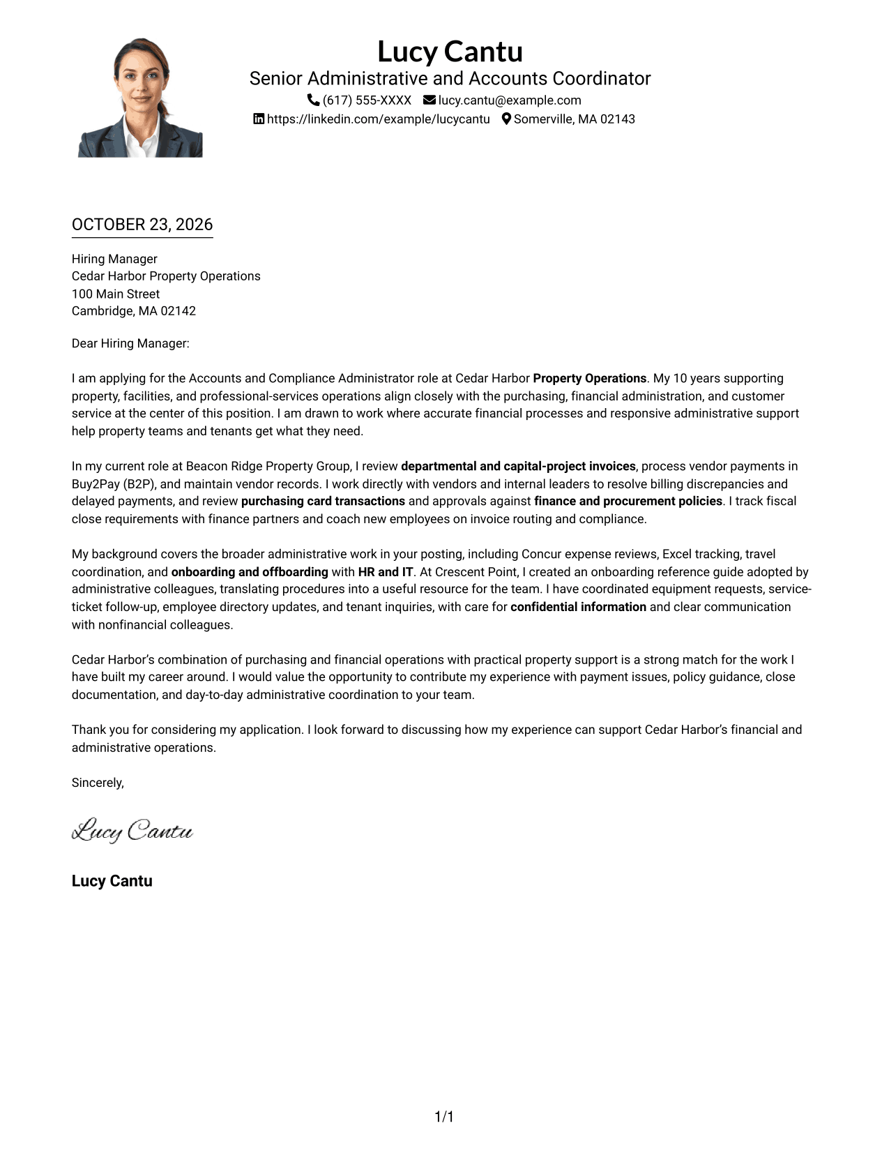 Cover letter example — page 1