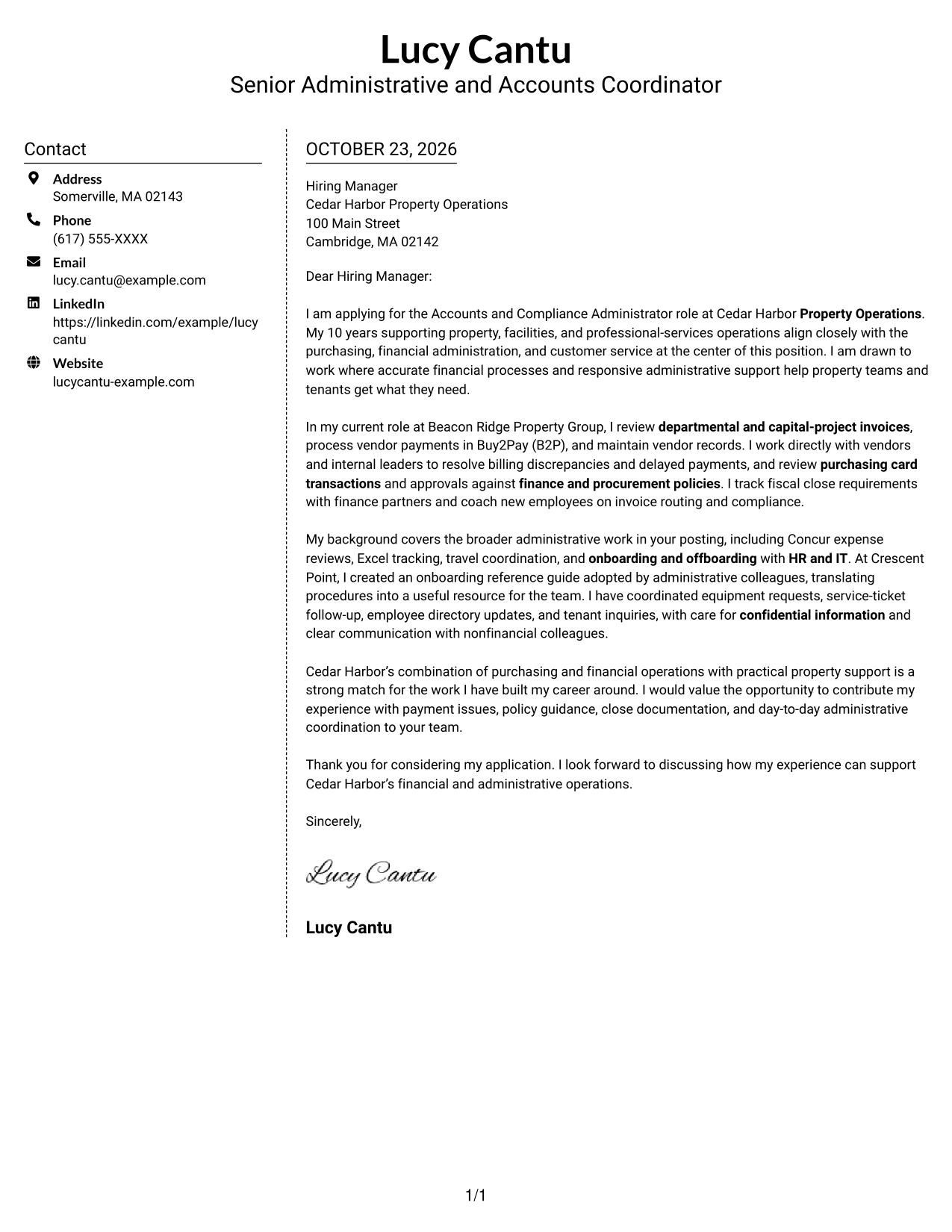 Cover letter example — page 1