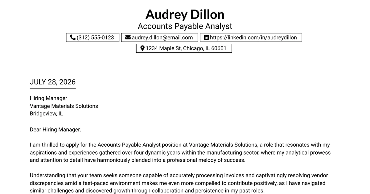 30+ Accounts Payable Analyst Cover Letter Templates with Example 2026