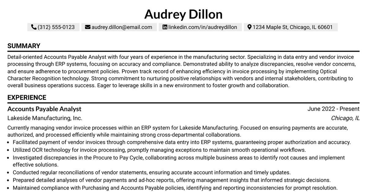 33 Accounts Payable Analyst Resume Templates with Example 2026 (ATS-Optimized)