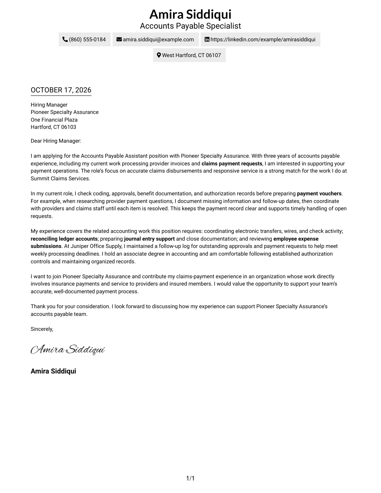 Cover letter example — page 1