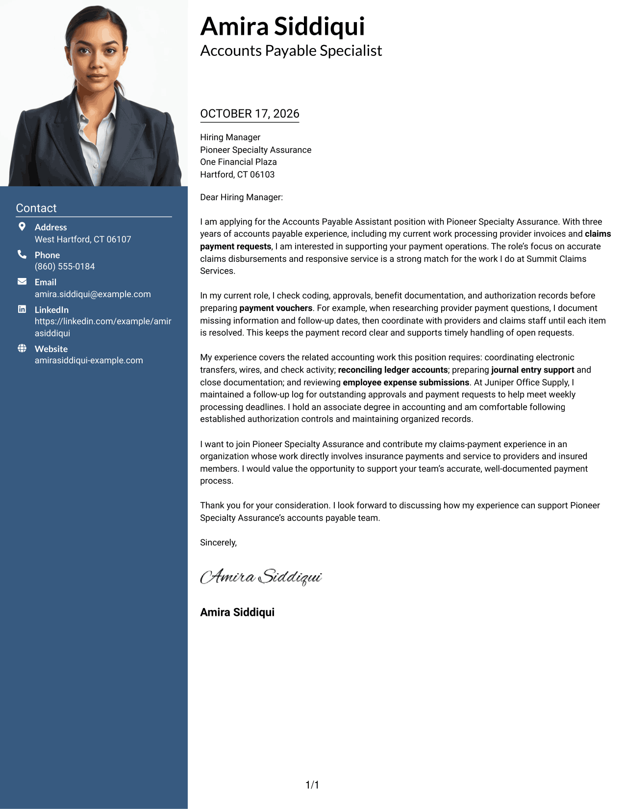 Cover letter example — page 1