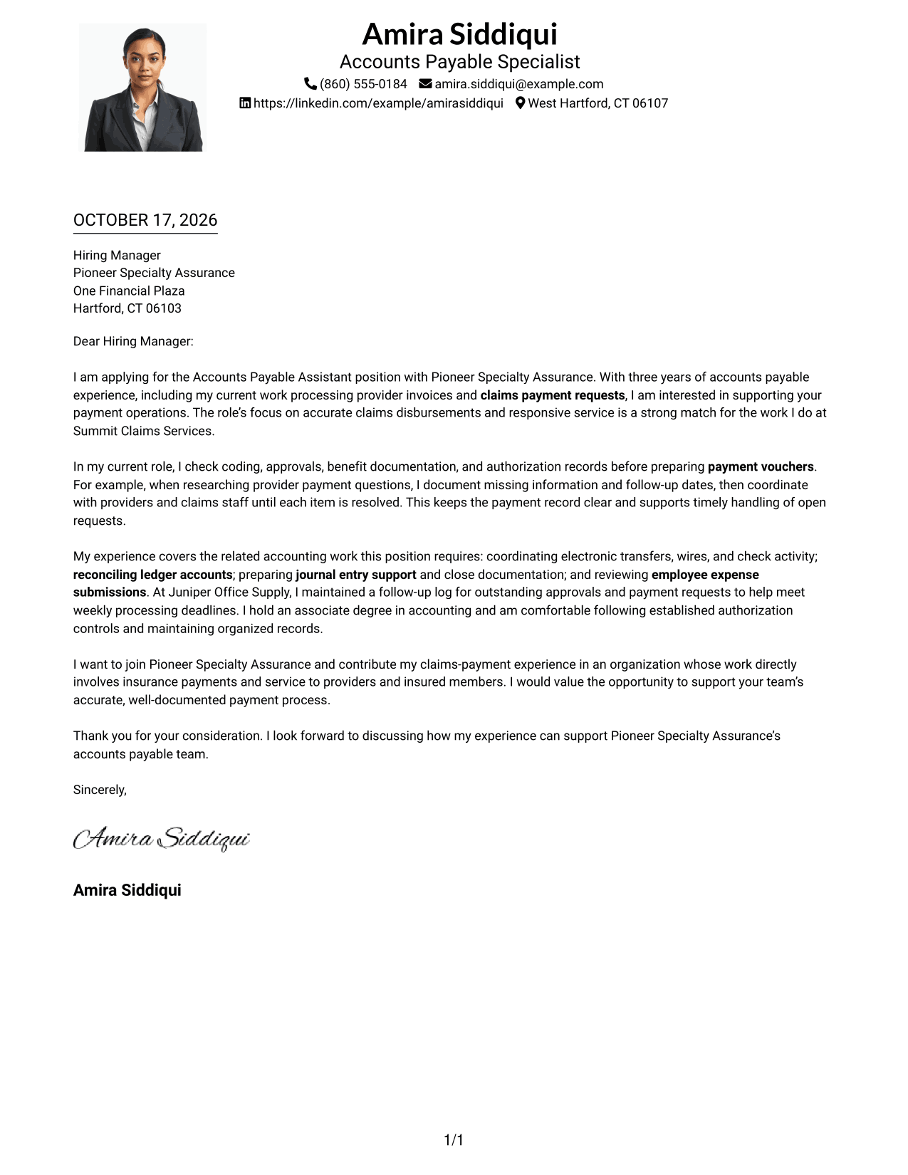 Cover letter example — page 1