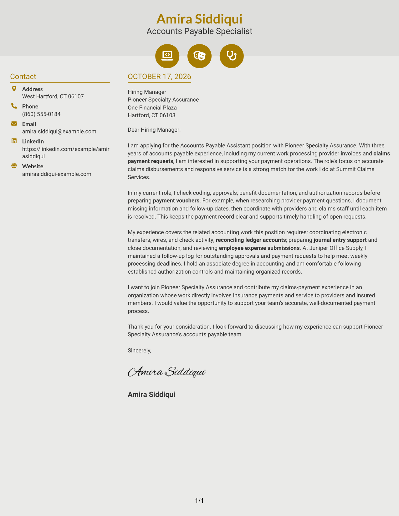 Cover letter example — page 1