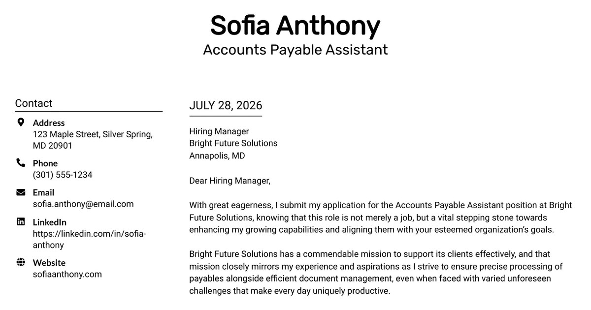 30+ Accounts Payable Assistant Cover Letter Templates with Example 2026
