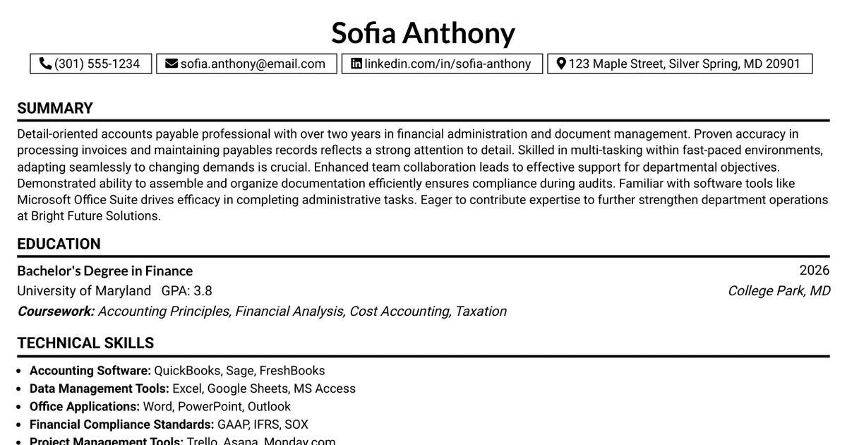 33 Accounts Payable Assistant Resume Templates with Example 2026 (ATS-Optimized)