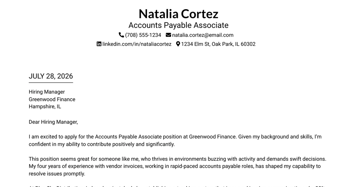 30+ Accounts Payable Associate Cover Letter Templates with Example 2026