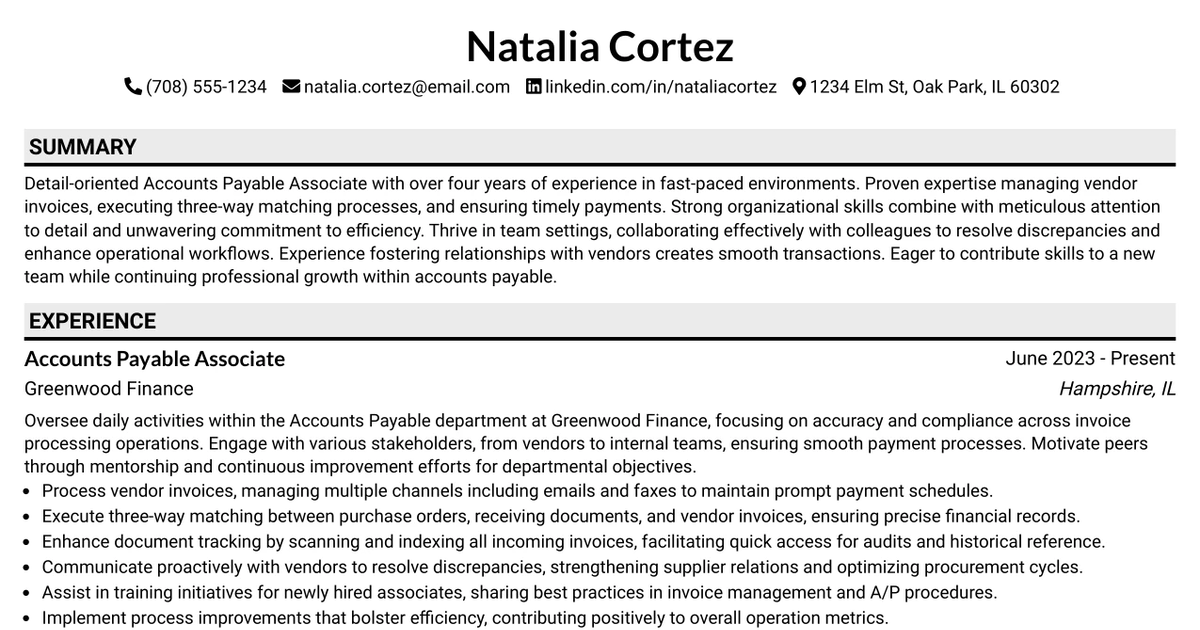 33 Accounts Payable Associate Resume Templates with Example 2026 (ATS-Optimized)