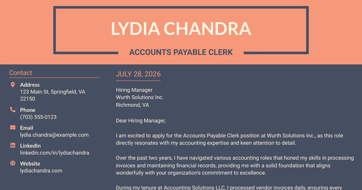 30+ Accounts Payable Clerk Cover Letter Templates with Example 2026