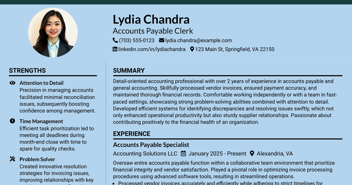 33 Accounts Payable Clerk Resume Templates with Example 2026 (ATS-Optimized)