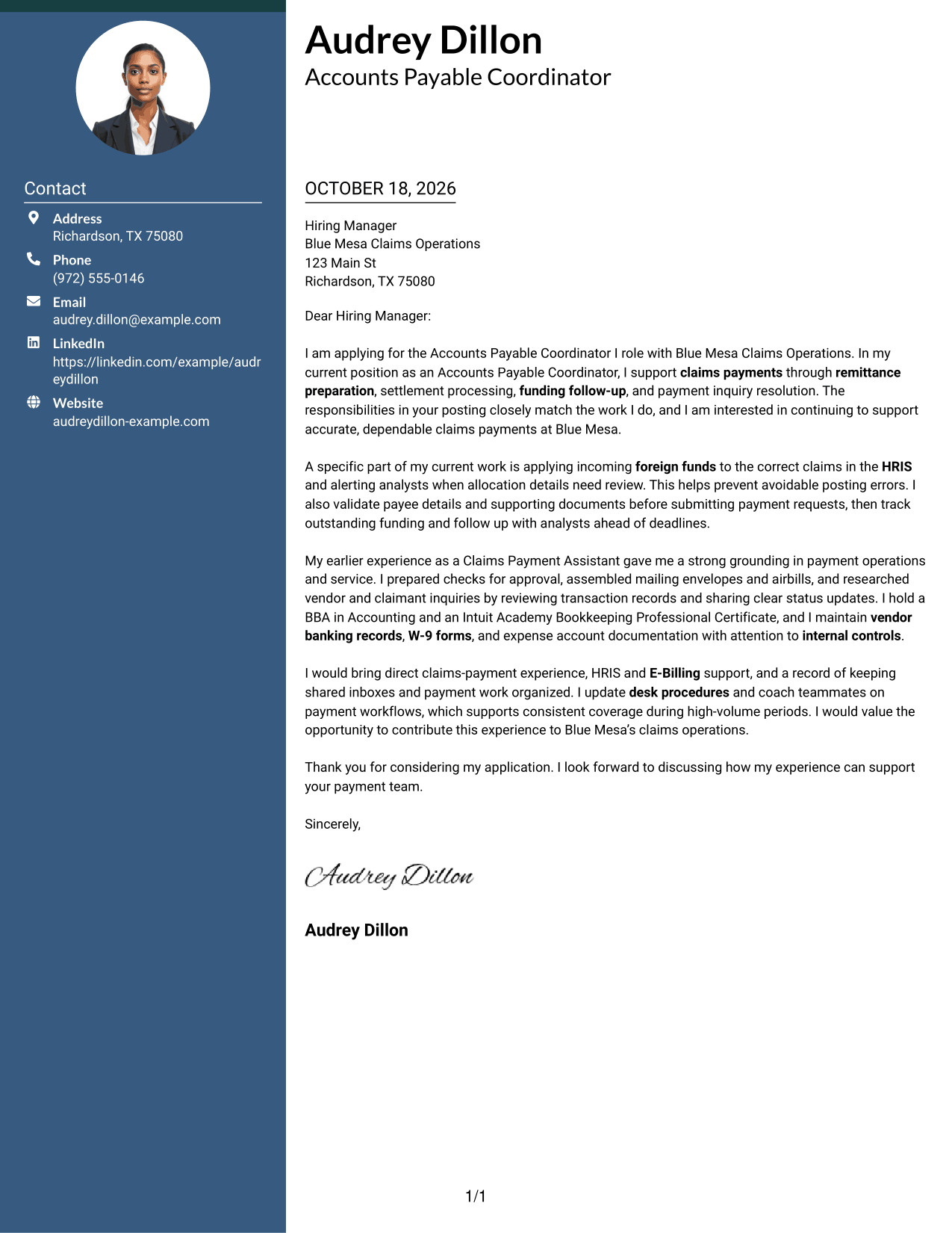 Cover letter example — page 1