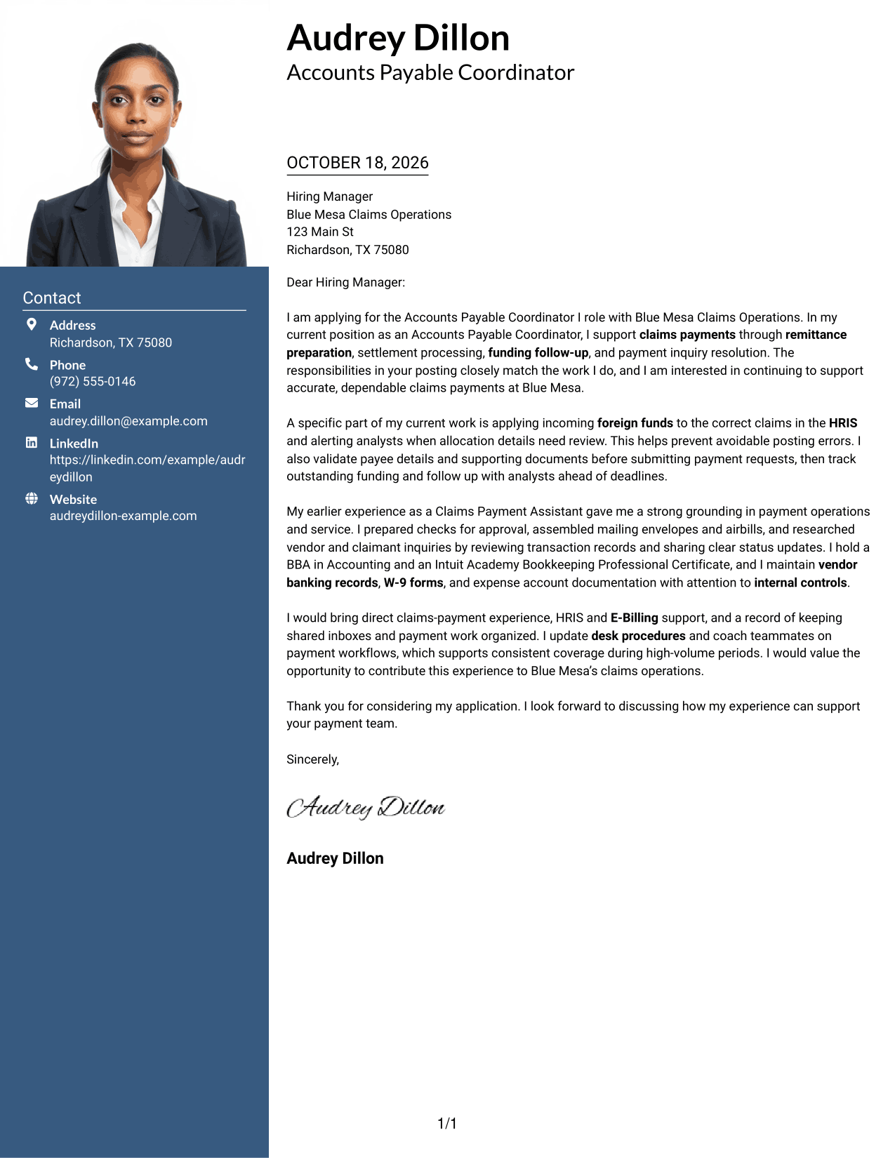Cover letter example — page 1