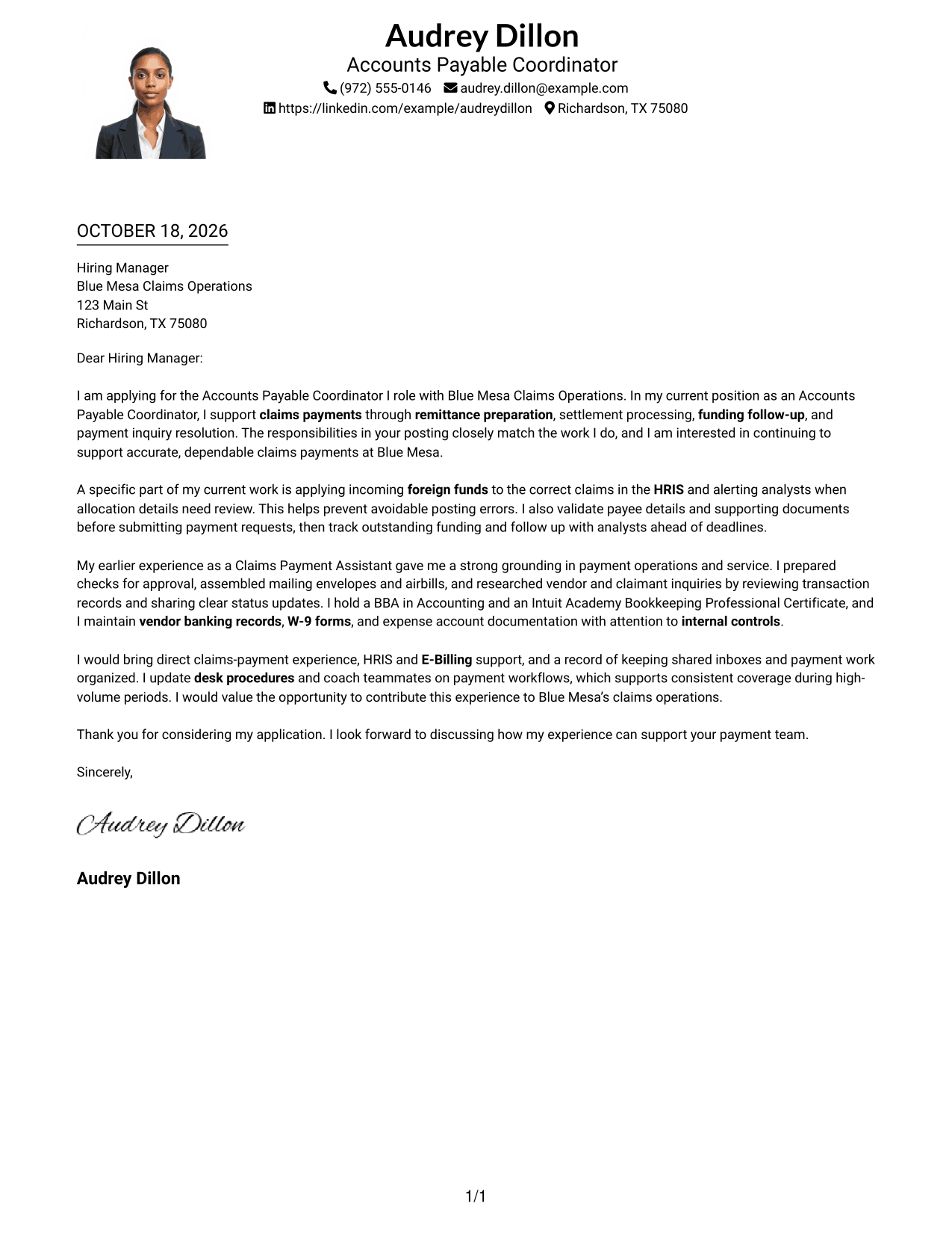 Cover letter example — page 1