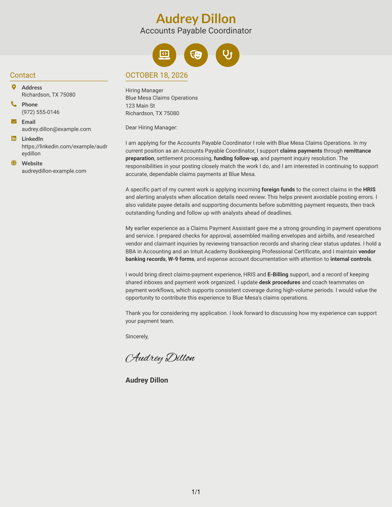 Cover letter example — page 1