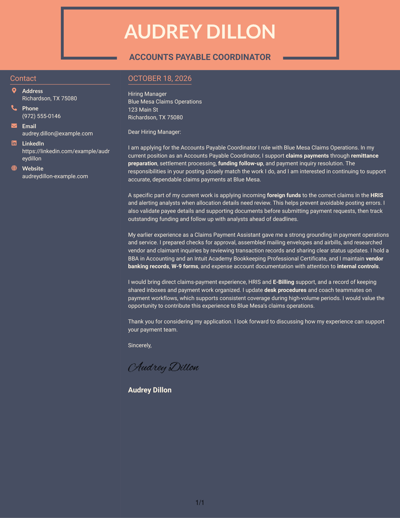 Cover letter example — page 1