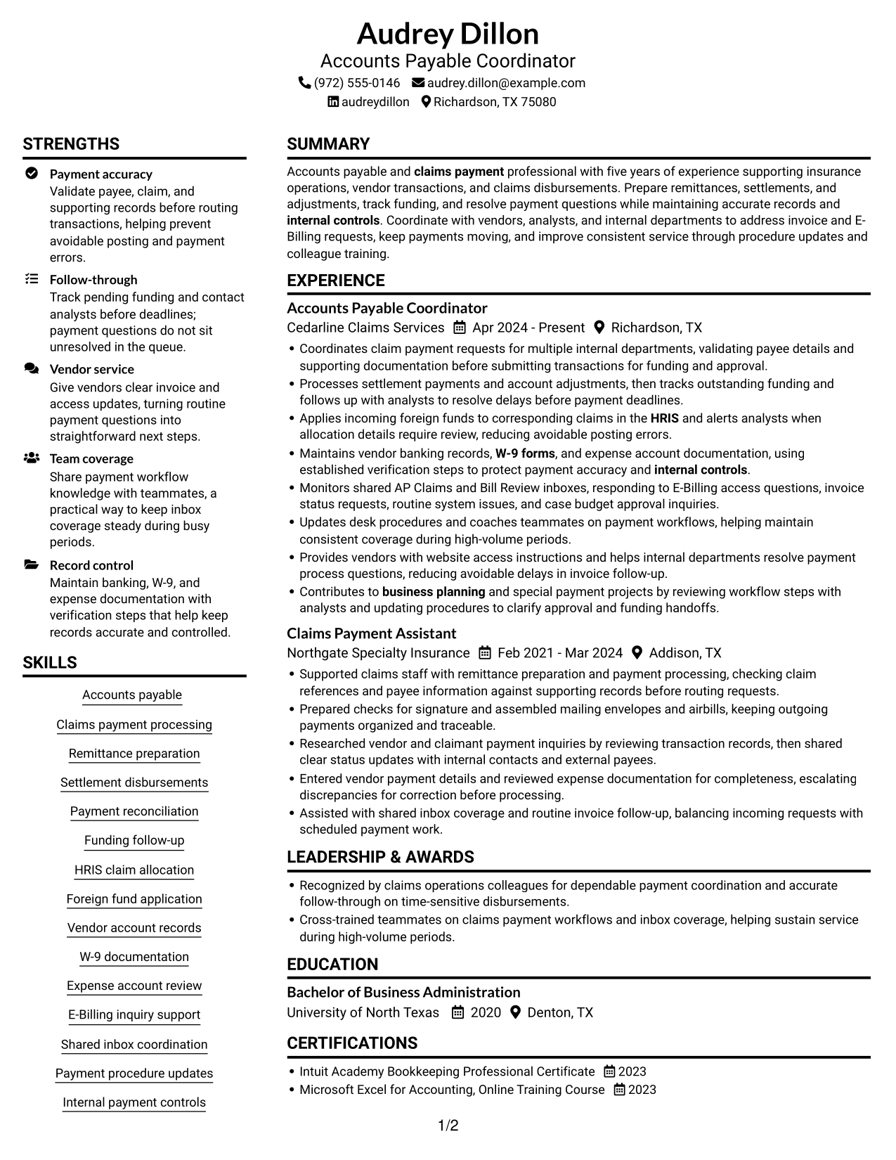 Resume example — page 1