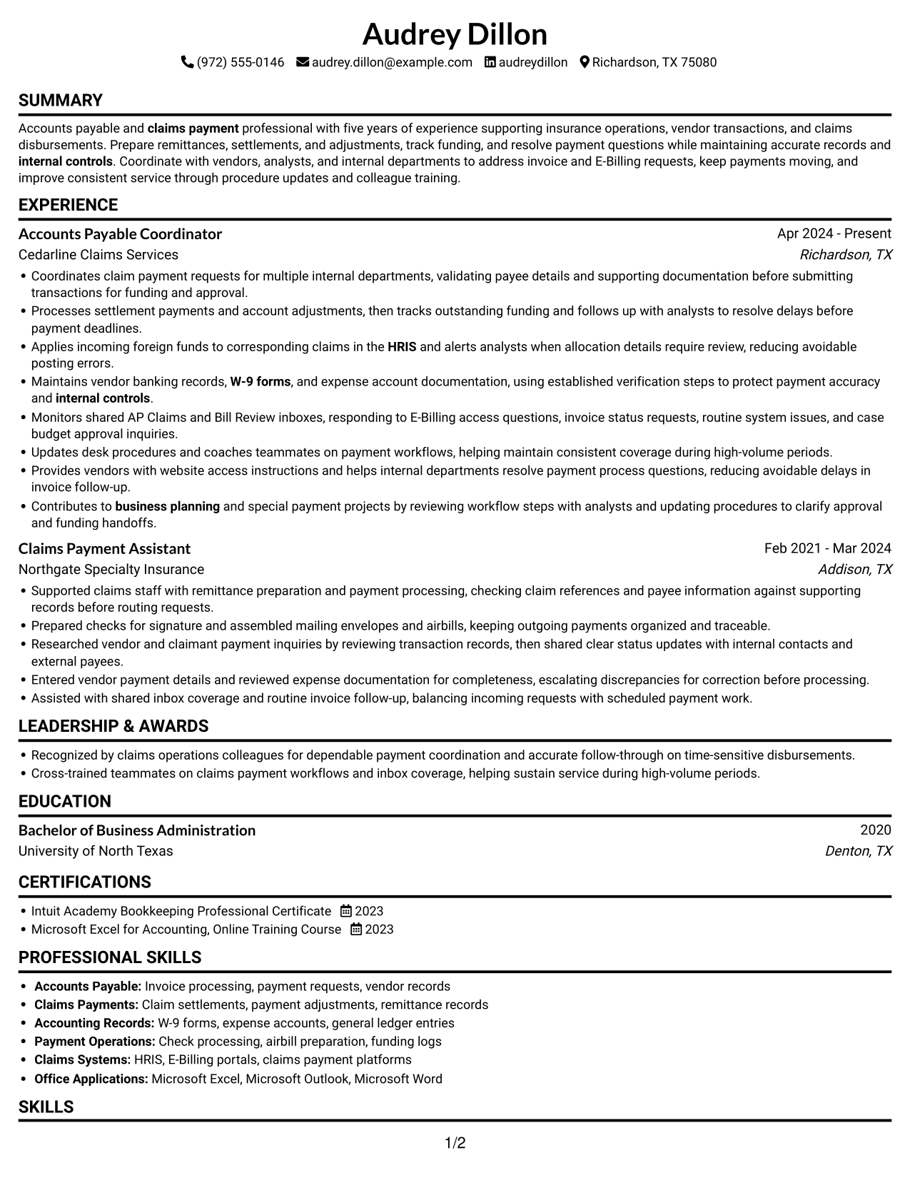 Resume example — page 1