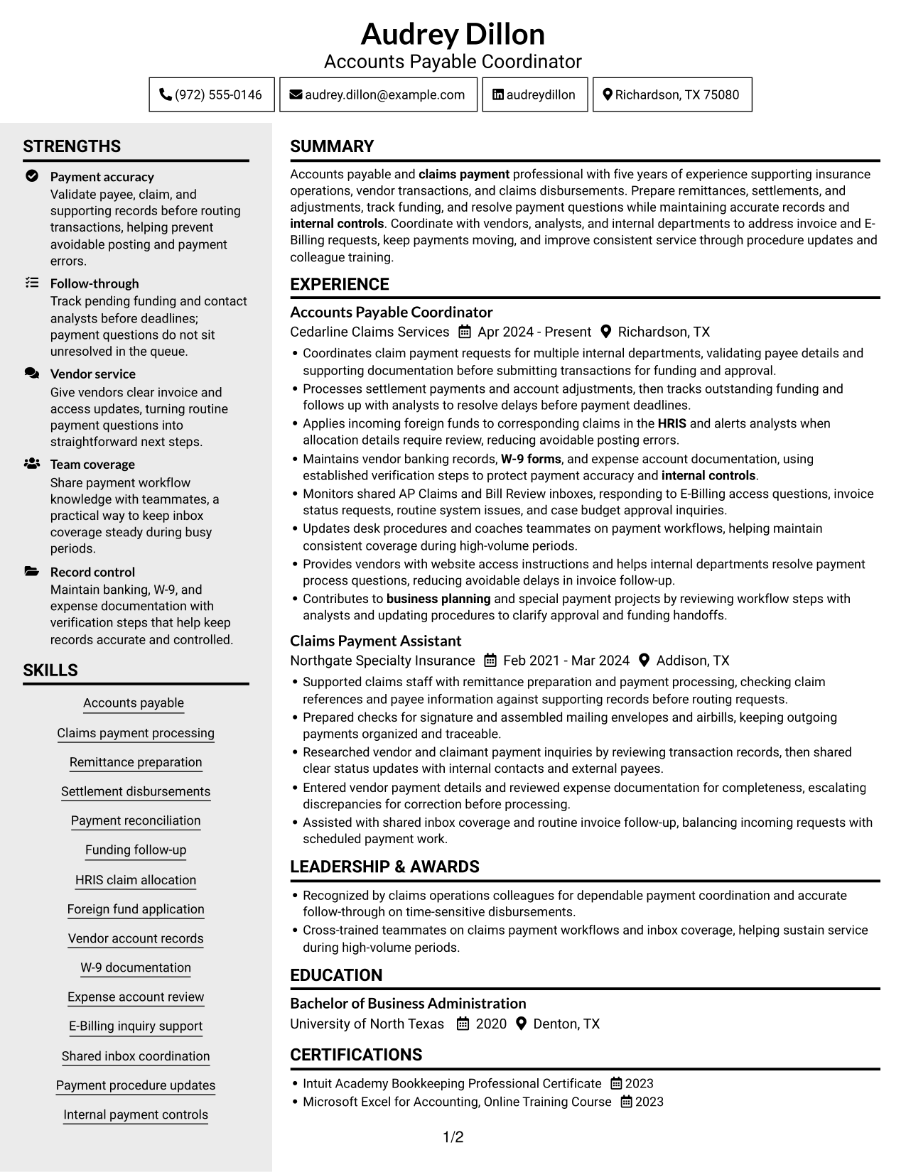 Resume example — page 1