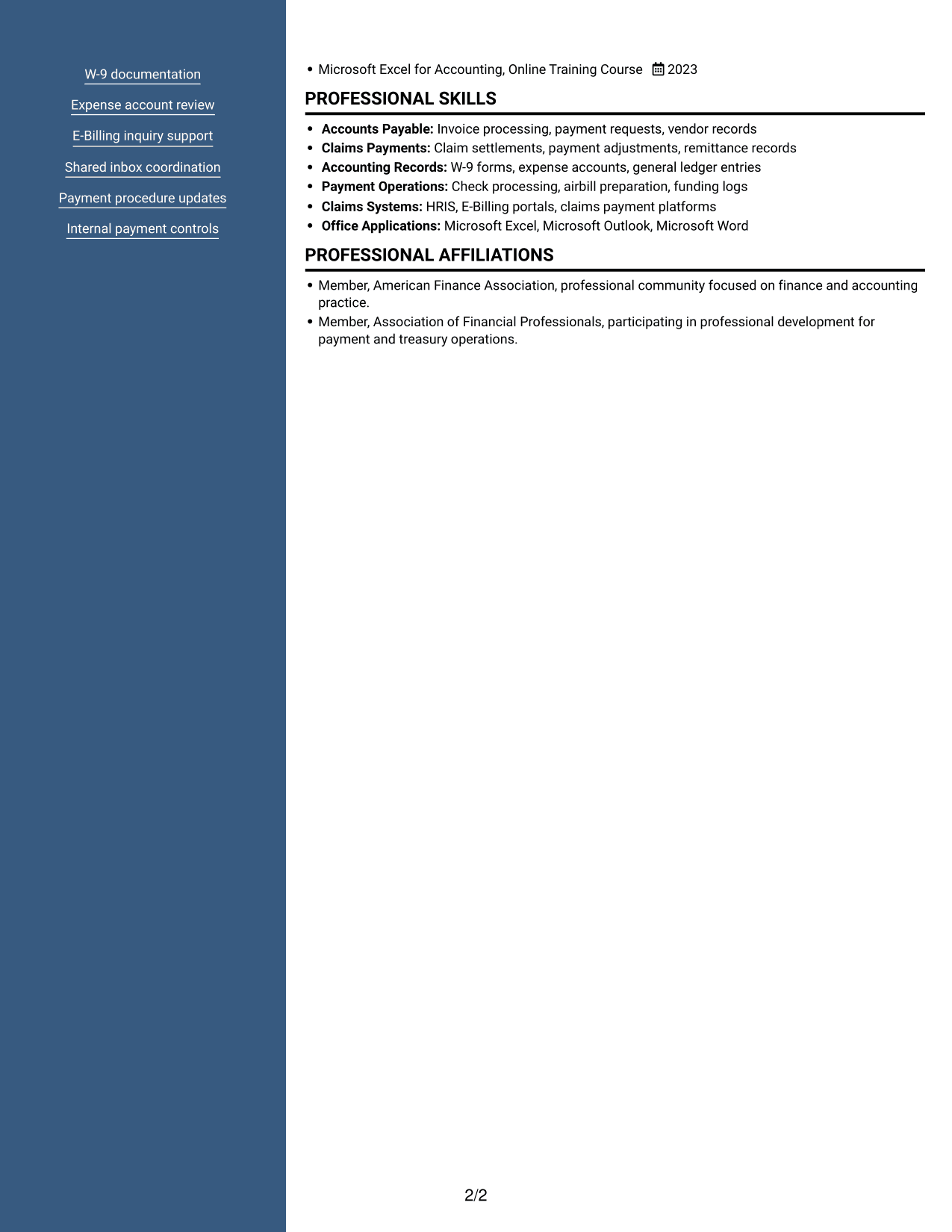 Resume example — page 2
