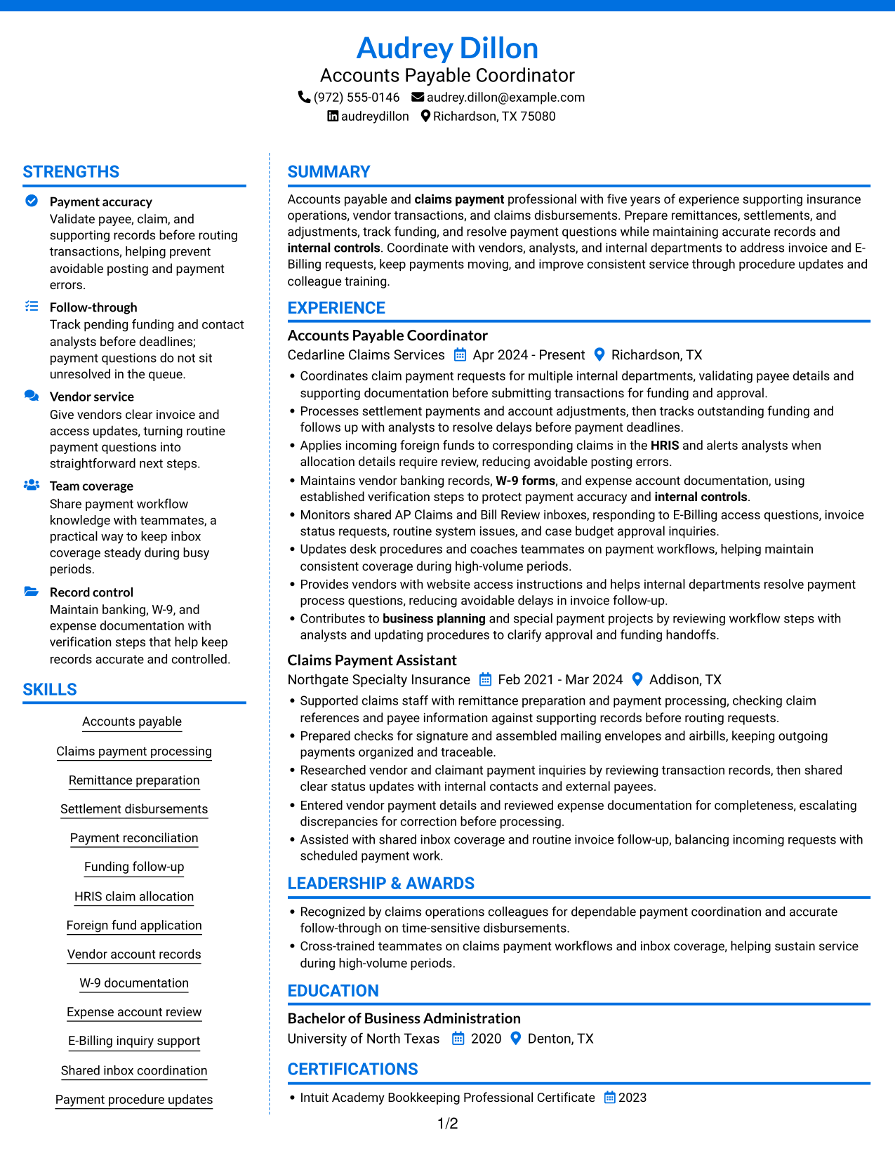 Resume example — page 1