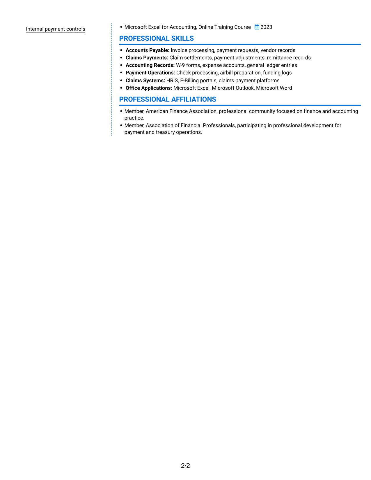 Resume example — page 2