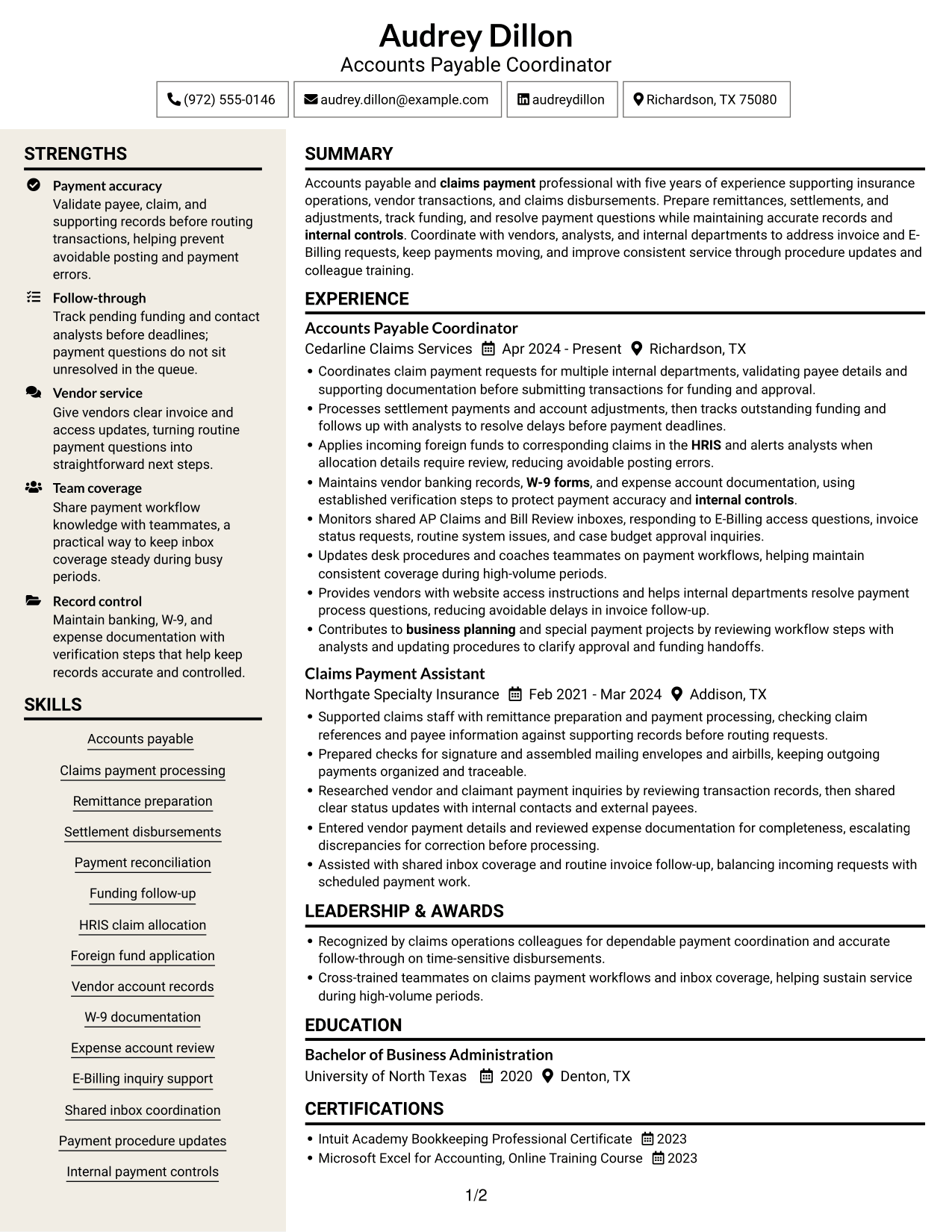 Resume example — page 1