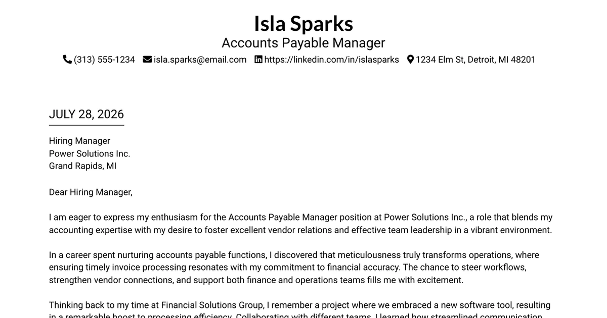 30+ Accounts Payable Manager Cover Letter Templates with Example 2026