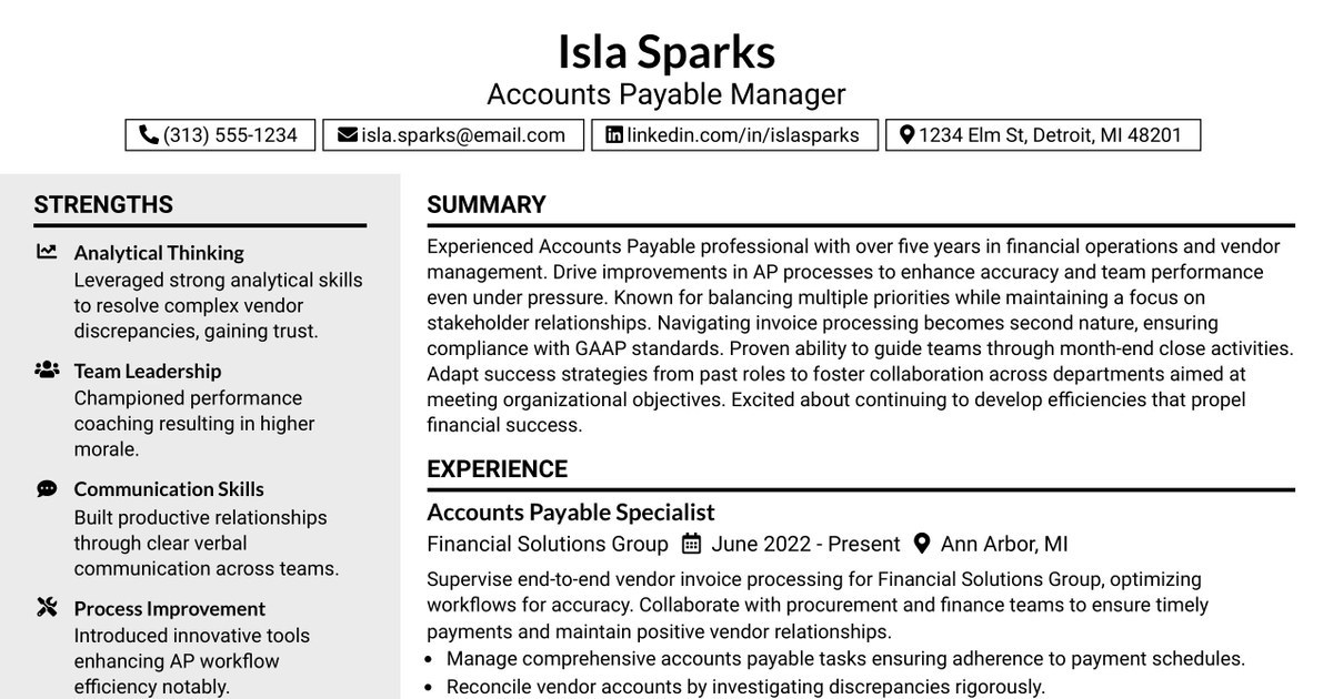 33 Accounts Payable Manager Resume Templates with Example 2026 (ATS-Optimized)