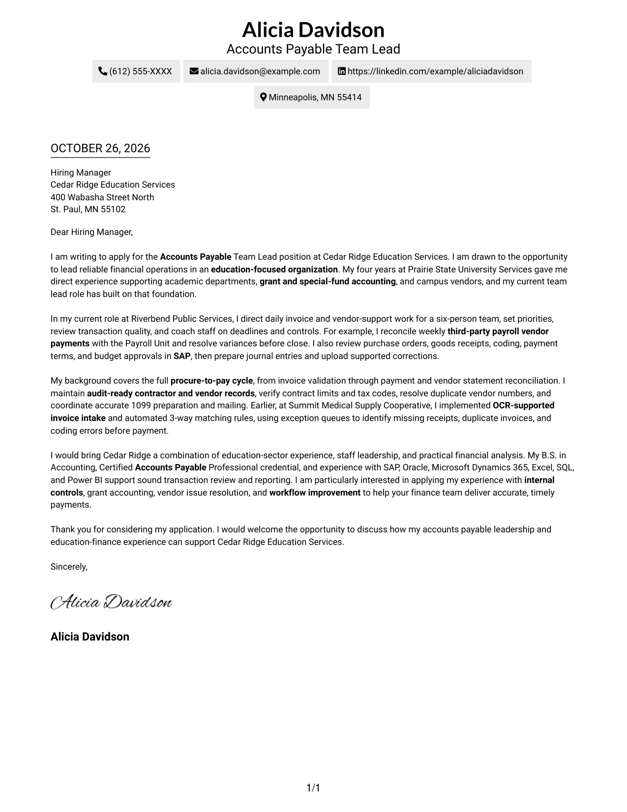 Cover letter example — page 1