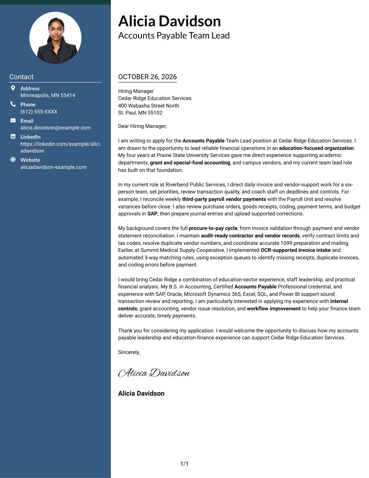 Cover letter example — page 1