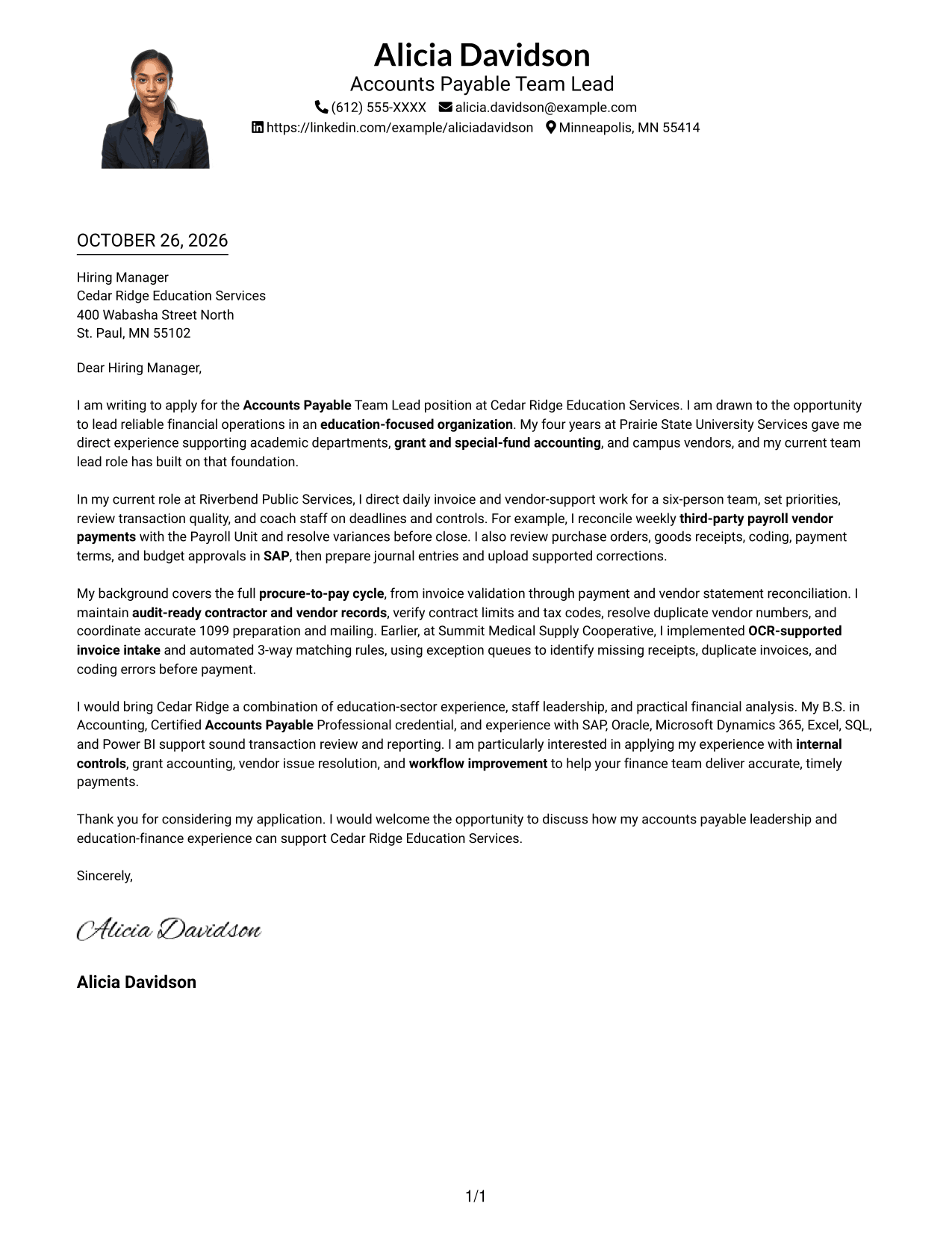 Cover letter example — page 1