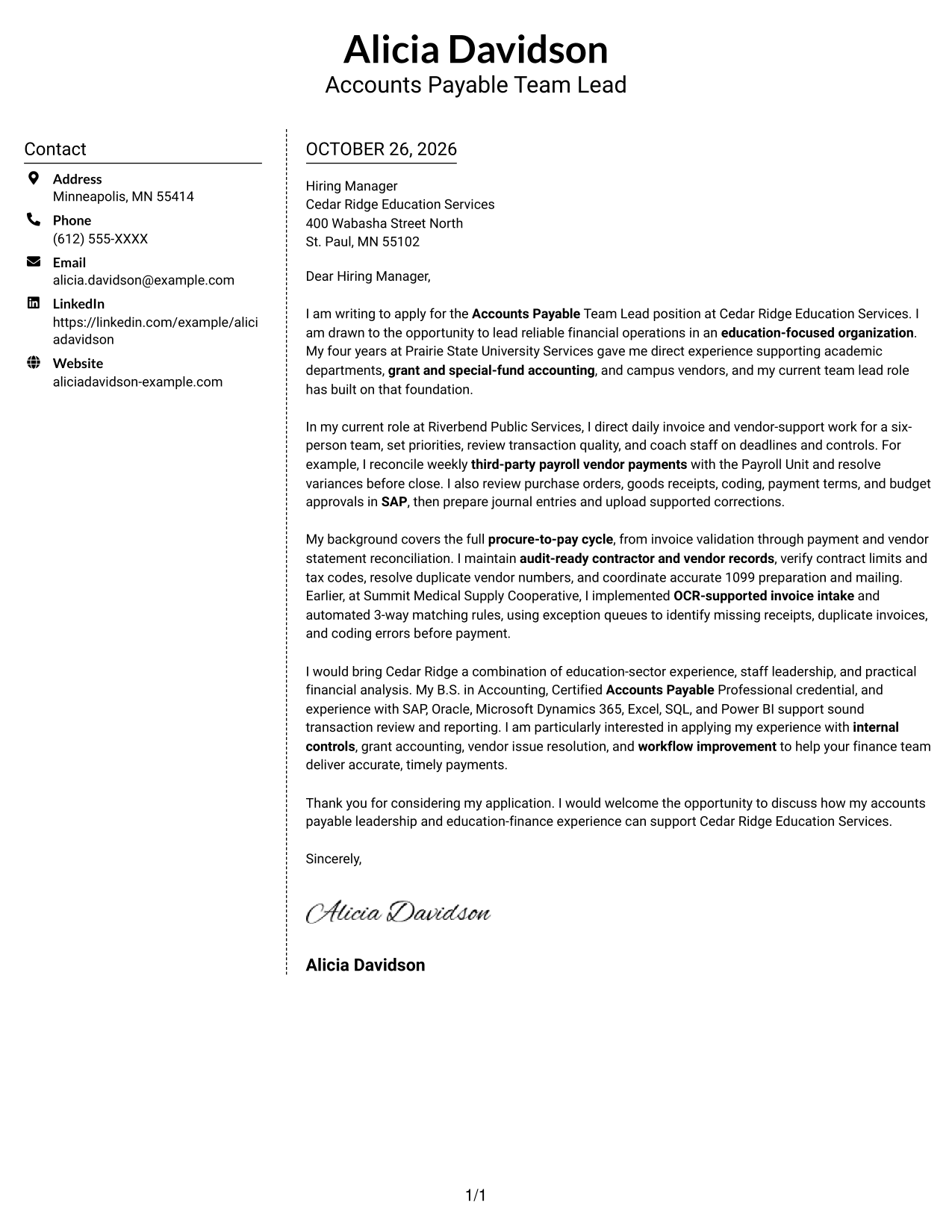 Cover letter example — page 1