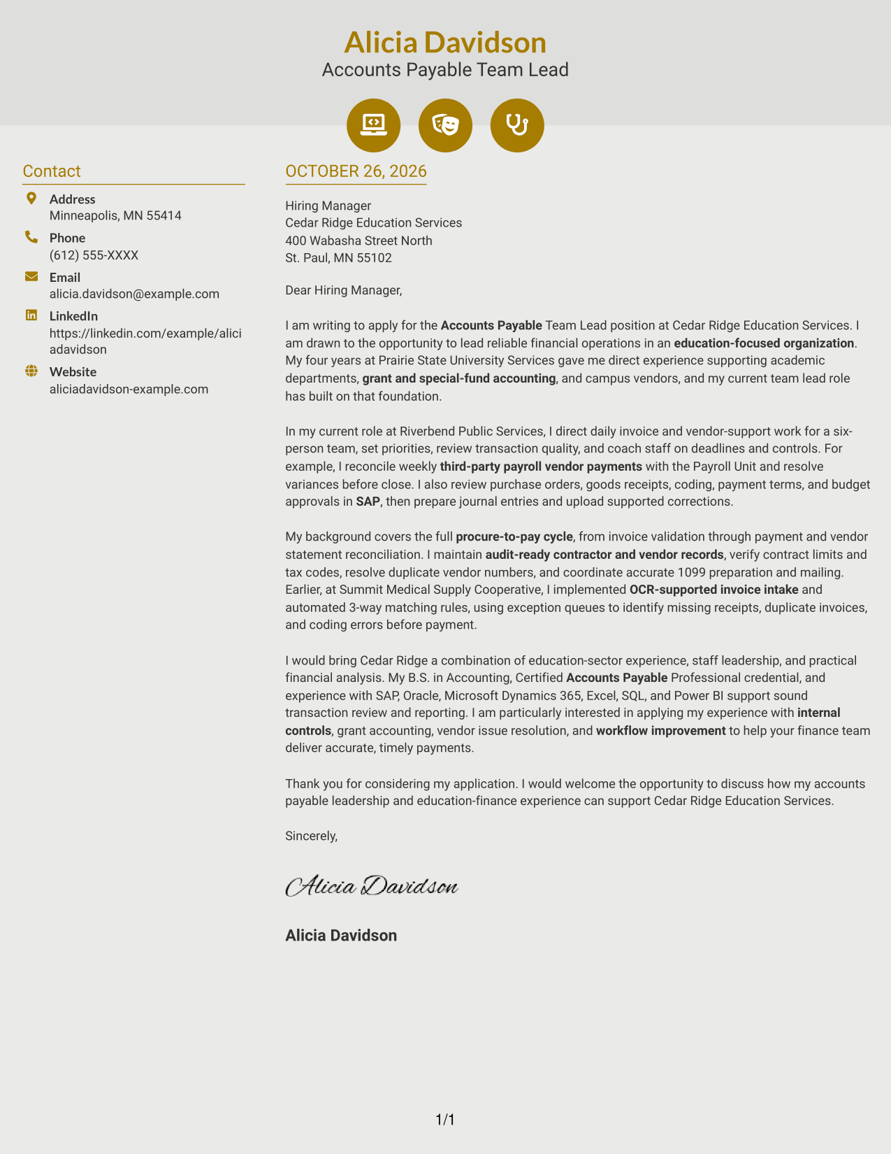Cover letter example — page 1