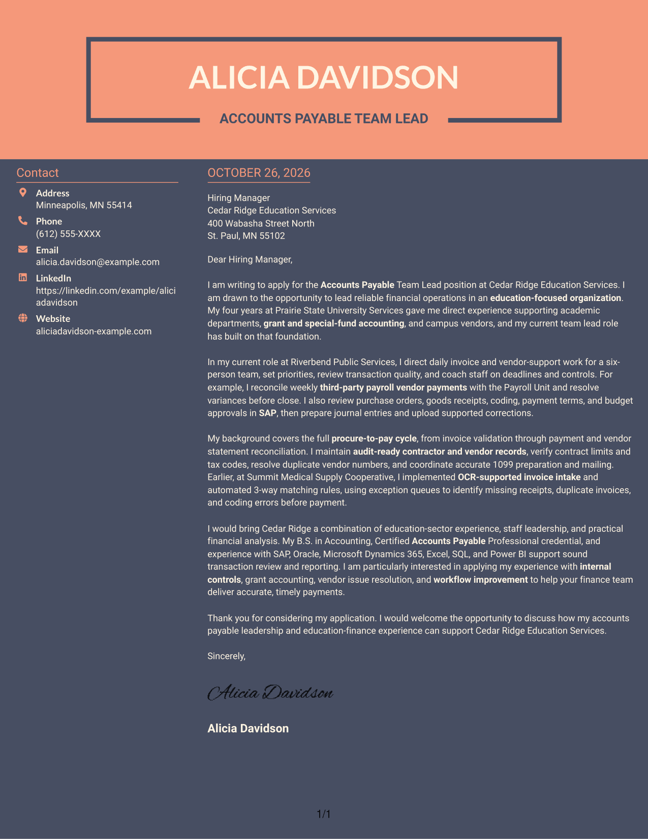 Cover letter example — page 1