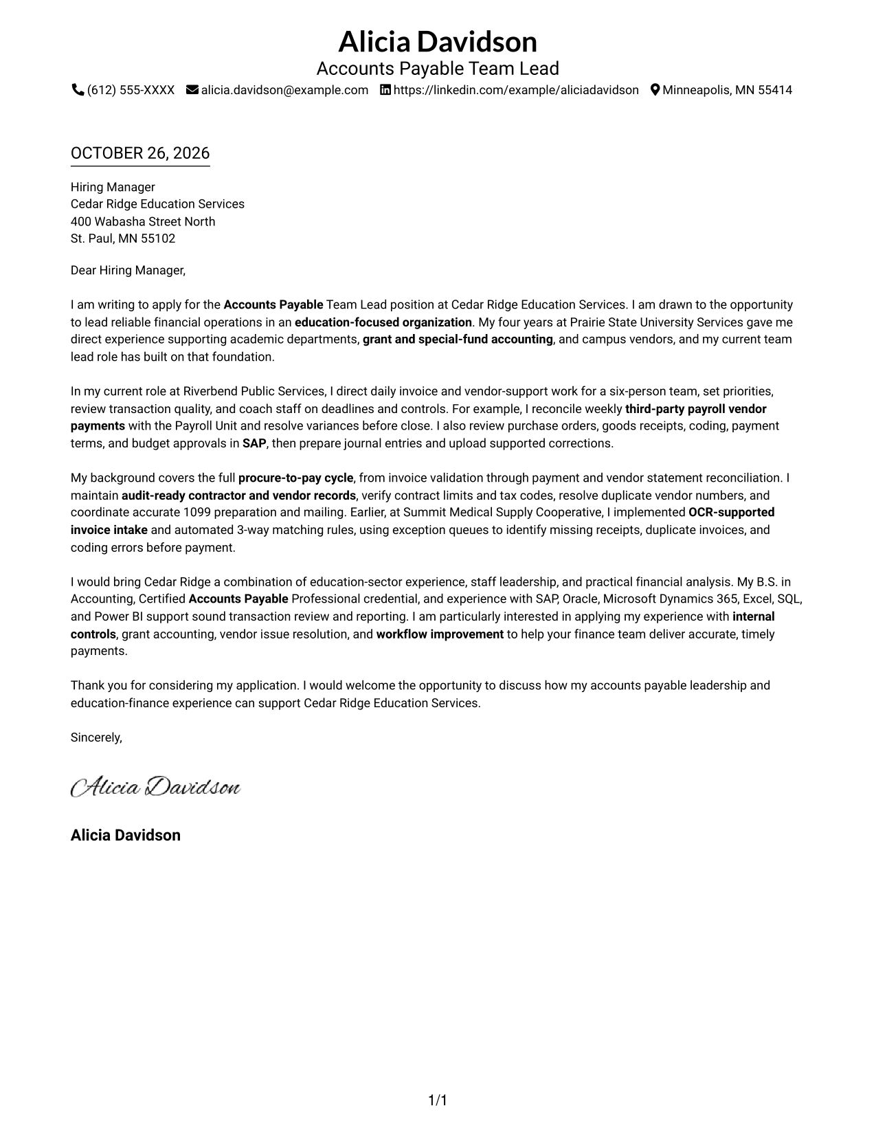 Cover letter example — page 1