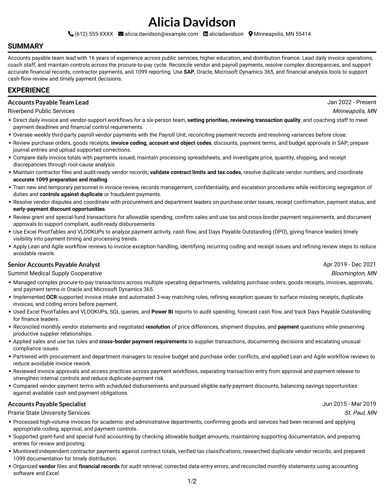 Resume example — page 1