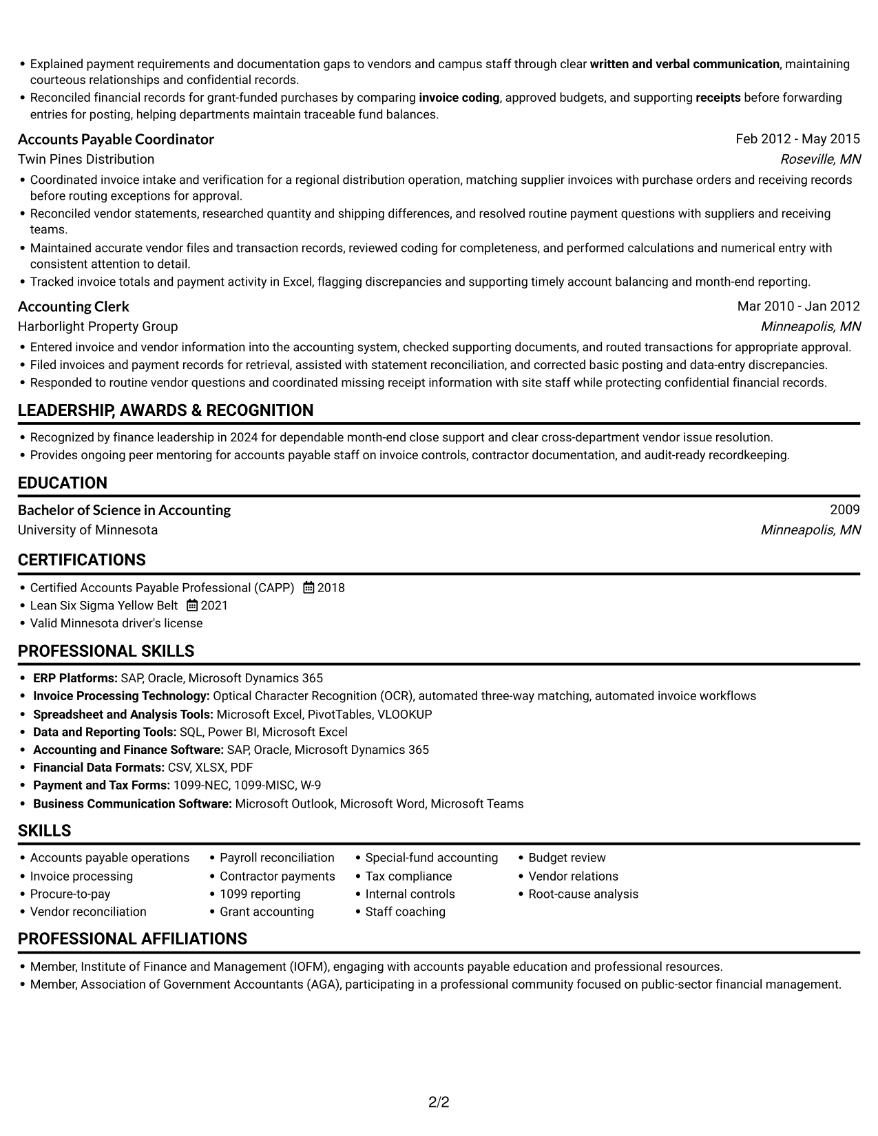 Resume example — page 2