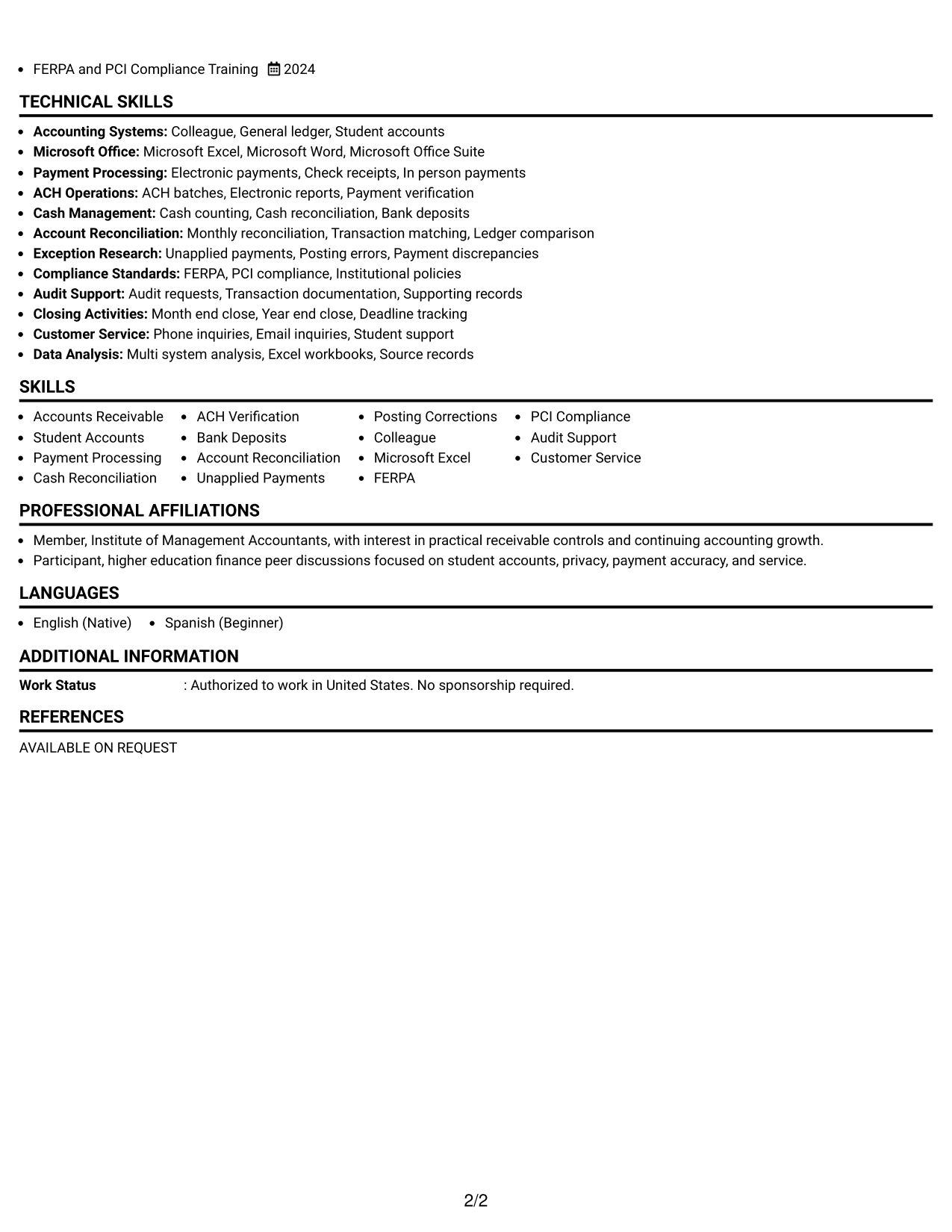 Resume Example Page 2