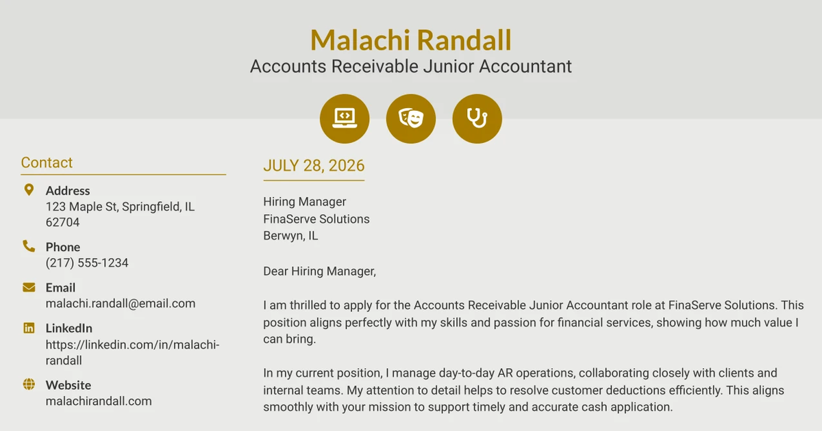 30+ Accounts Receivable Junior Accountant Cover Letter Templates with Example 2026