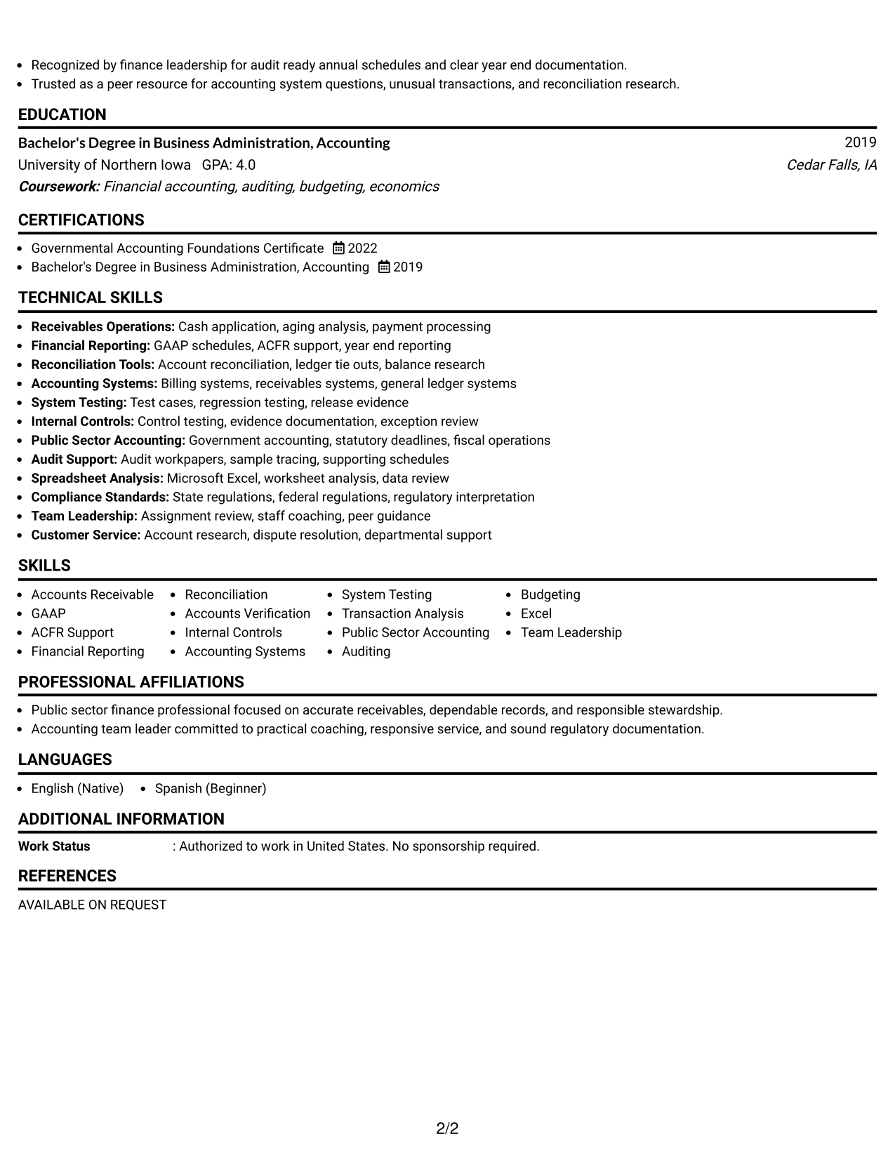 Resume Example Page 2